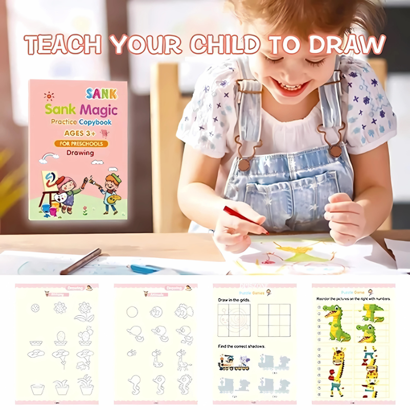 Magic Practice Copybook Set for Kids (Ages 3+) – 4-in-1 Reusable Workbook Set
