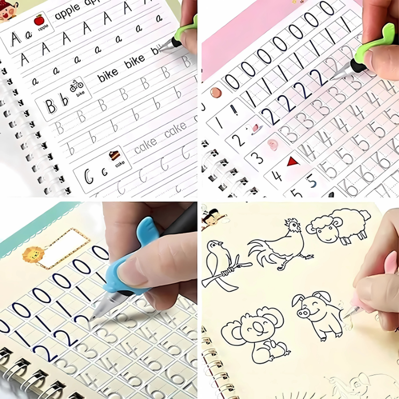 Magic Practice Copybook Set for Kids (Ages 3+) – 4-in-1 Reusable Workbook Set