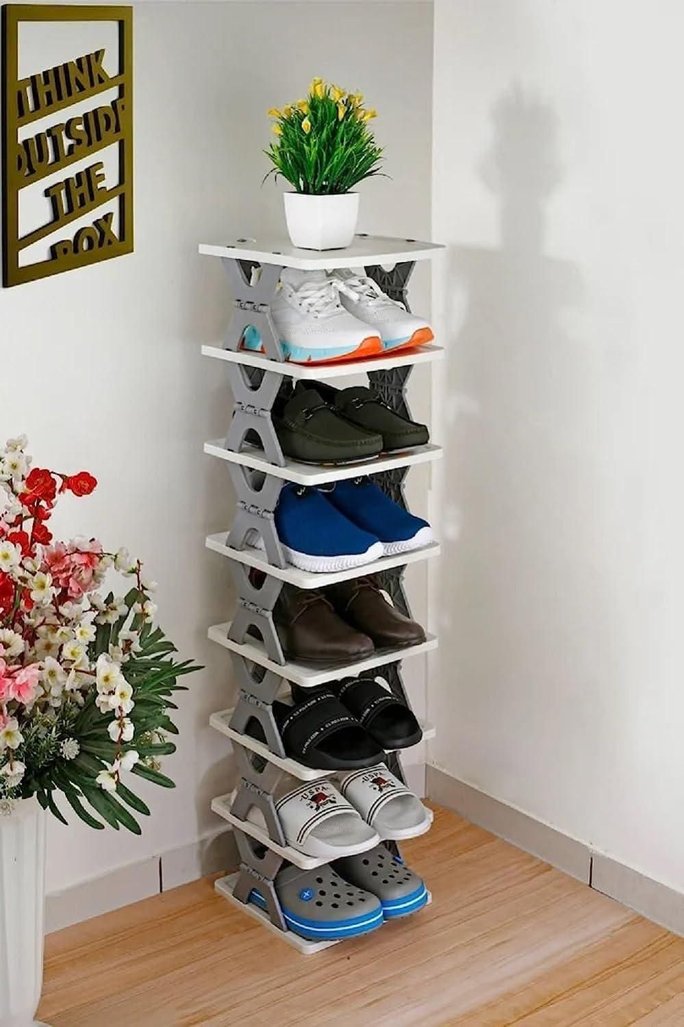 6-Tier Multi-Purpose Shoe Rack – Stackable Plastic Organizer for Shoes, Books, Accessories & More