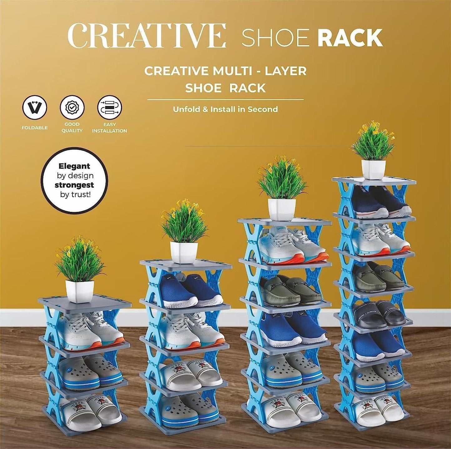 6-Tier Multi-Purpose Shoe Rack – Stackable Plastic Organizer for Shoes, Books, Accessories & More