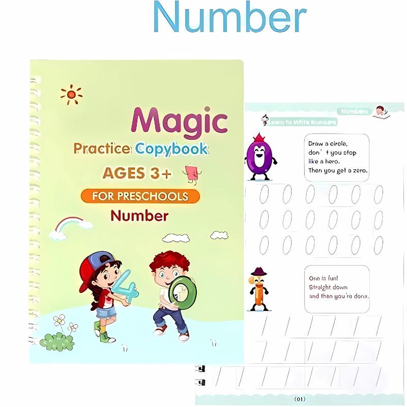 Magic Practice Copybook Set for Kids (Ages 3+) – 4-in-1 Reusable Workbook Set