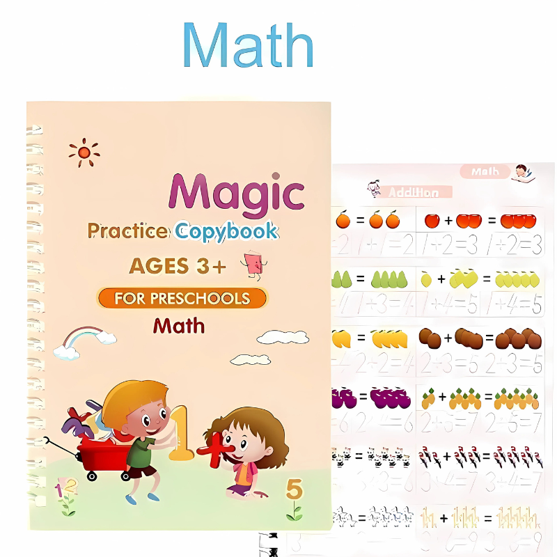 Magic Practice Copybook Set for Kids (Ages 3+) – 4-in-1 Reusable Workbook Set