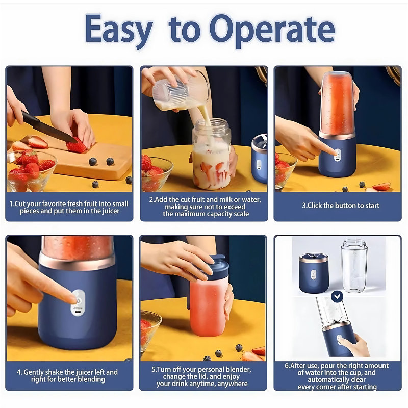 Portable USB Rechargeable Blender – Compact, Travel-Friendly Juicer for Smoothies & Shakes