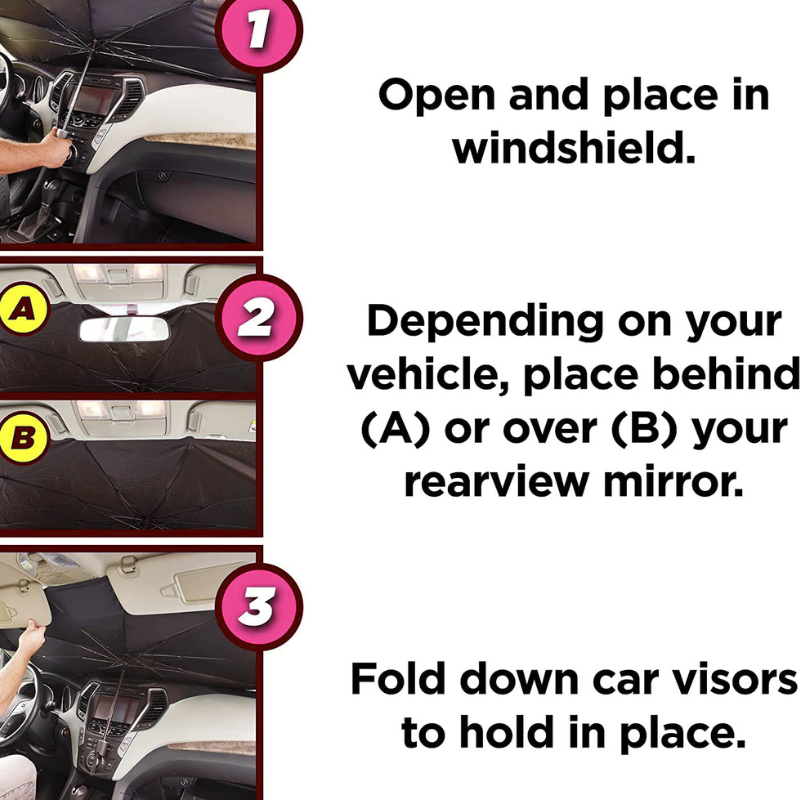 Foldable Car Windshield Sun Shade Umbrella – Easy-to-Use Sun Protector for Windshield & Dashboard