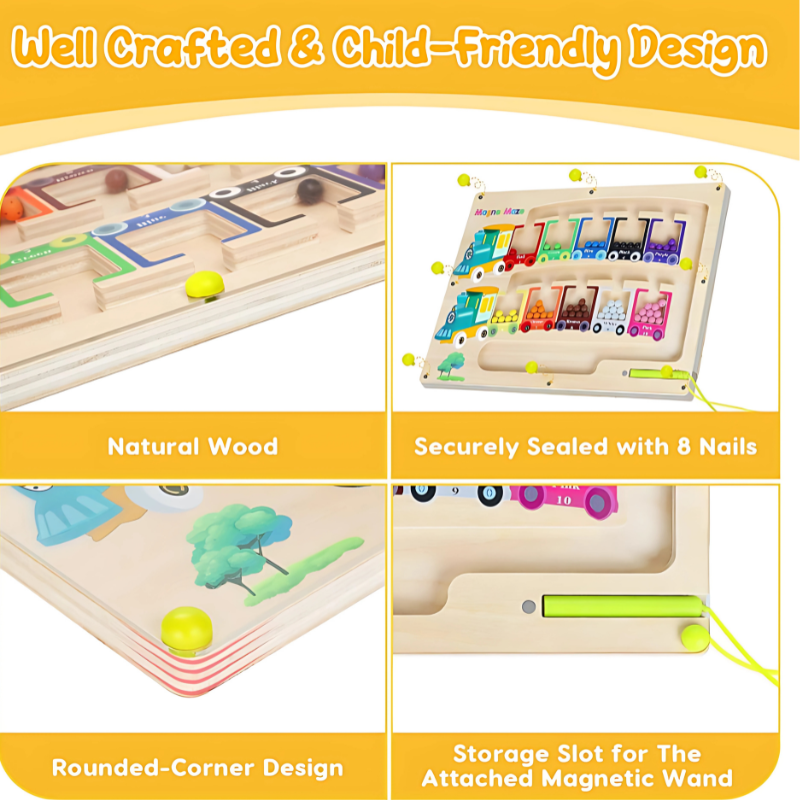 Montessori Magnetic Maze Puzzle – Wooden Color & Number Learning Board for Kids