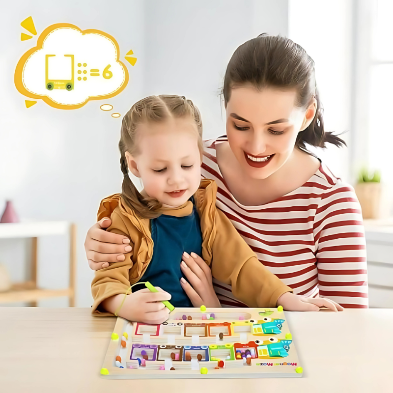 Montessori Magnetic Maze Puzzle – Wooden Color & Number Learning Board for Kids
