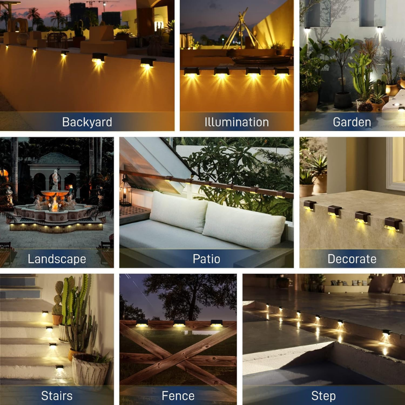 Solar Deck & Stair Lights | Waterproof LED Outdoor Lighting for Garden, Railings, Walls, Balcony, Pathway & Patio – Warm White