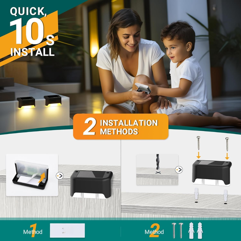 Solar Deck & Stair Lights | Waterproof LED Outdoor Lighting for Garden, Railings, Walls, Balcony, Pathway & Patio – Warm White