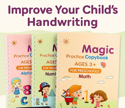 Magic Practice Copybook Set for Kids (Ages 3+) – 4-in-1 Reusable Workbook Set