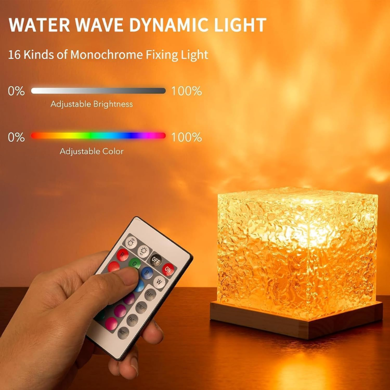 3D Water Wave LED Light Projector with Remote – 16 Color Ambient Room Decor