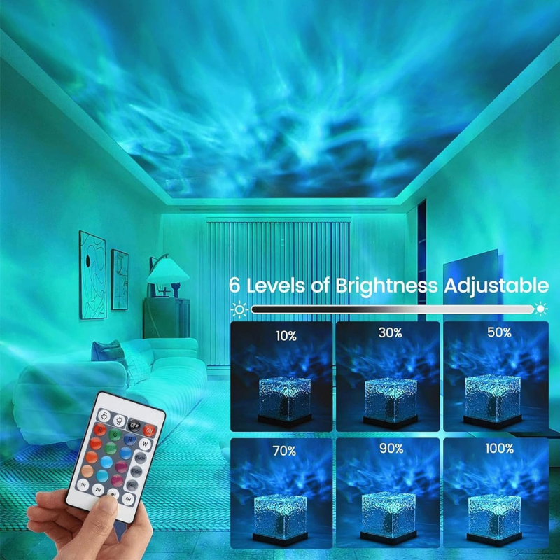 3D Water Wave LED Light Projector with Remote – 16 Color Ambient Room Decor