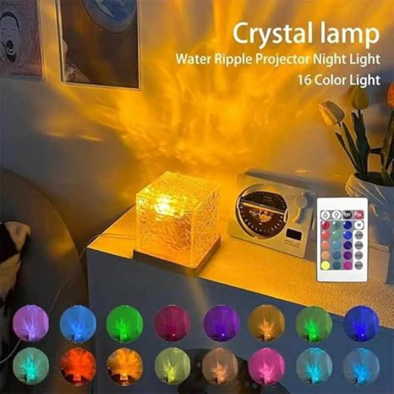 3D Water Wave LED Light Projector with Remote – 16 Color Ambient Room Decor