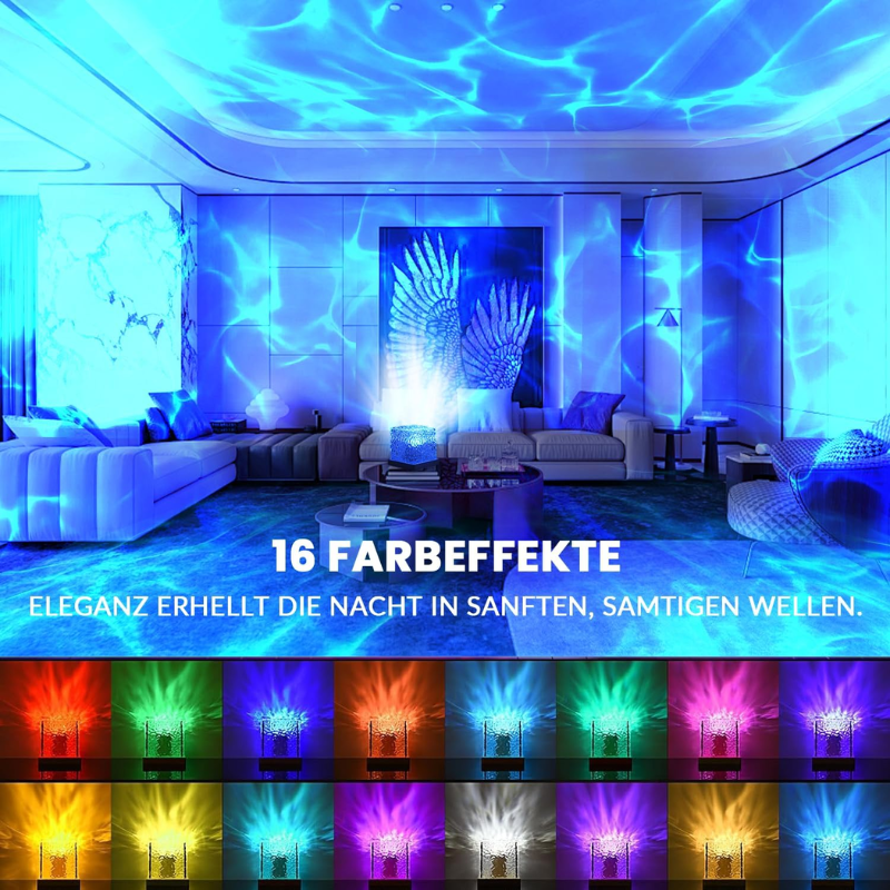 3D Water Wave LED Light Projector with Remote – 16 Color Ambient Room Decor