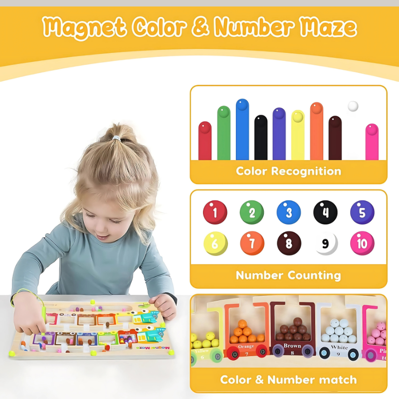 Montessori Magnetic Maze Puzzle – Wooden Color & Number Learning Board for Kids
