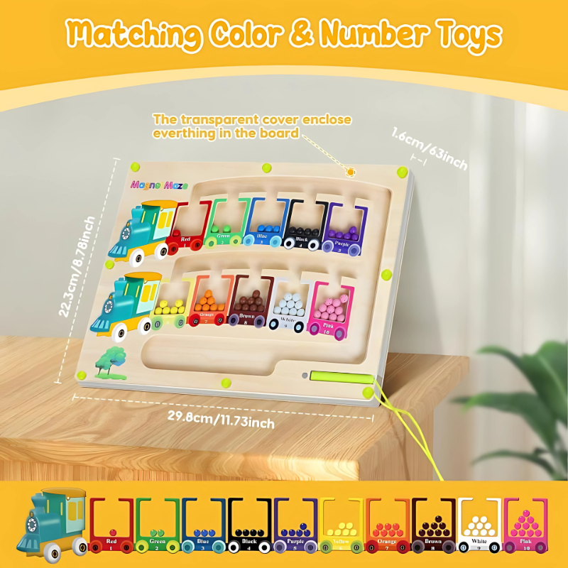 Montessori Magnetic Maze Puzzle – Wooden Color & Number Learning Board for Kids