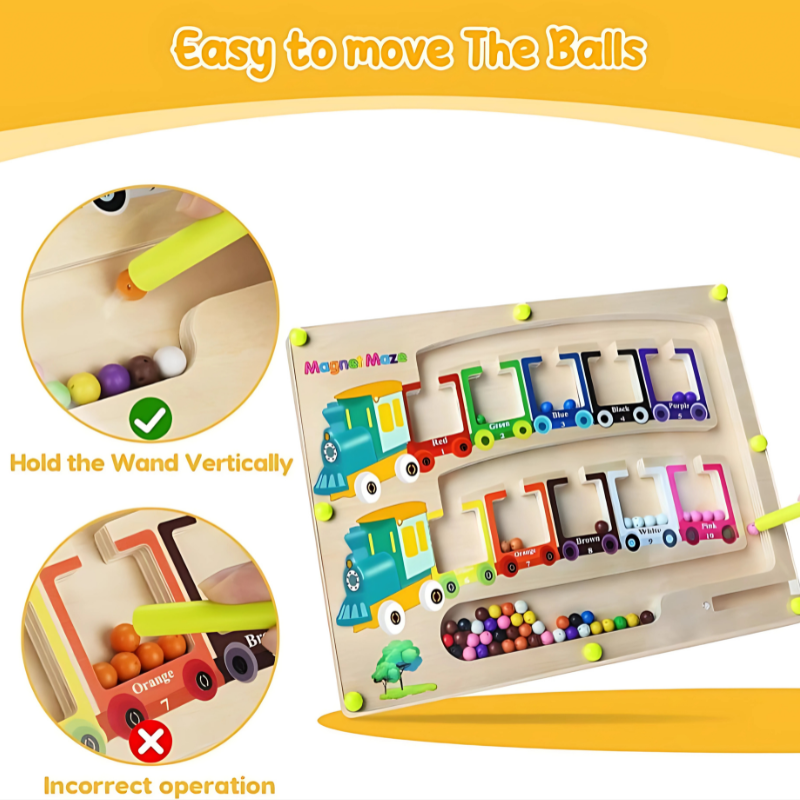 Montessori Magnetic Maze Puzzle – Wooden Color & Number Learning Board for Kids